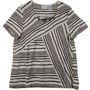 Alfred Dunner Top Womens Medium Brown Geometric Stripe Embellished‎ Pullover
